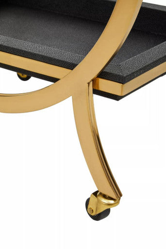 Cardoba Two Tier Black Faux Shagreen Serving Trolley - Image 7