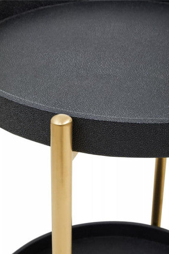 Cardoba Two Tier Black Faux Shagreen Tray Table Trolley - Image 4