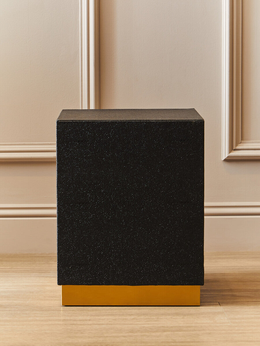 Cardoba Square Black Shagreen Effect Side Table and Stool
