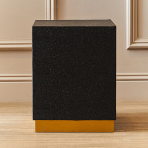 Black Shagreen Effect Square Top Side Table and Stool with Gold Metal Base, Cardoba