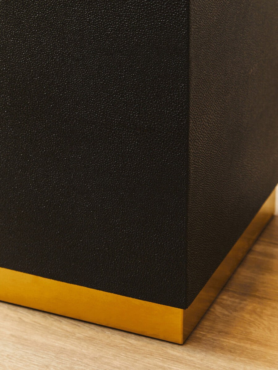 Cardoba Square Black Shagreen Effect Side Table and Stool