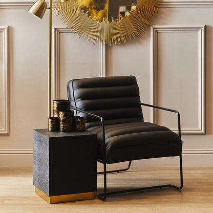 Cardoba Square Black Shagreen Effect Side Table and Stool