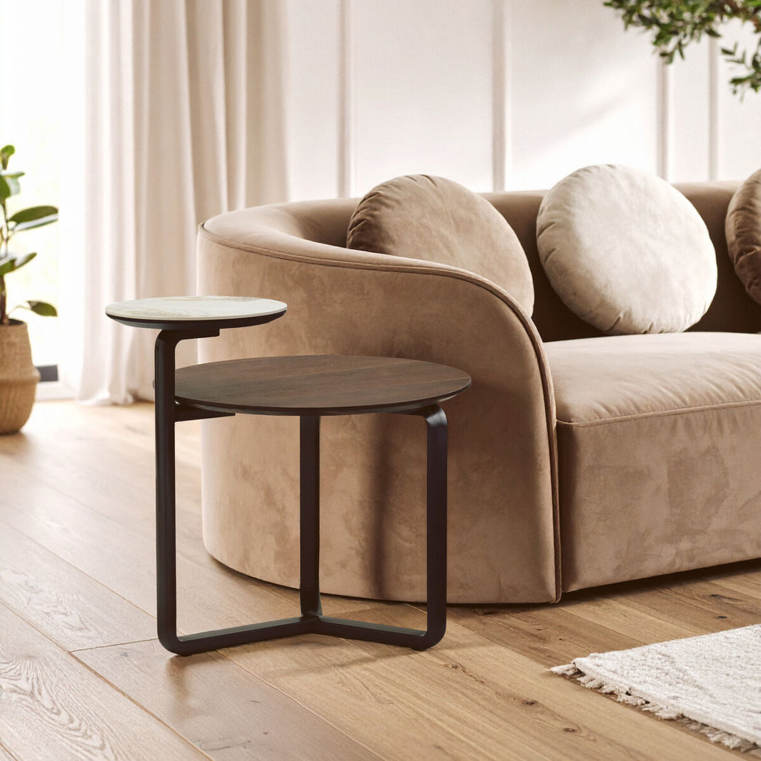 Imperia 2 Tier Round Veneer and Ceramic Coffee Table