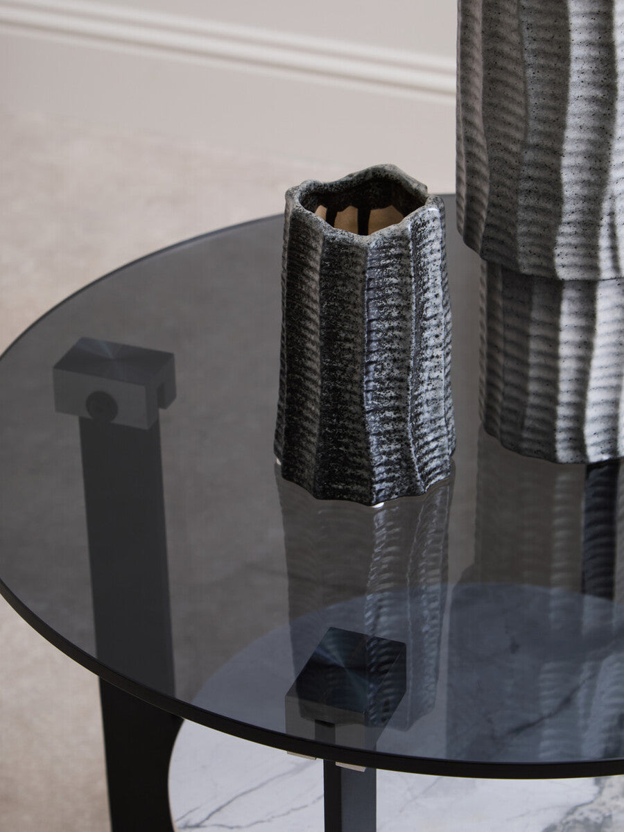 Imperia Round Grey Glass And Ceramic Small Coffee Table