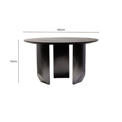 Black Round Veneer Dining Table with Integrated Ceramic Lazy Susan and Brushed Steel Legs, Imperia