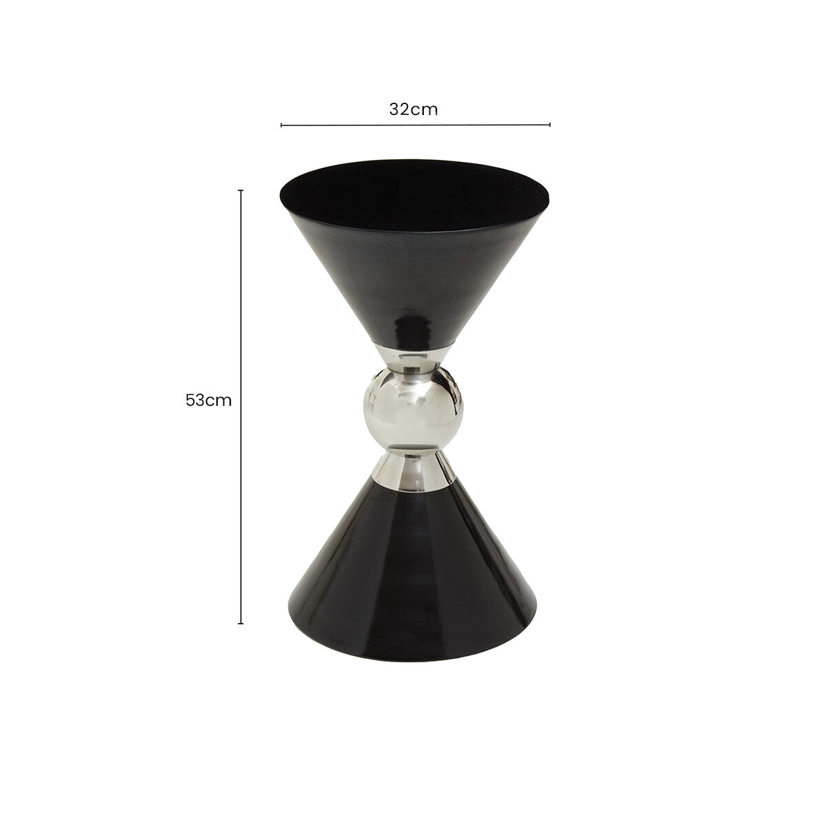 Black and Silver Geometric Round Side Table with Symmetric Design, Jaipur