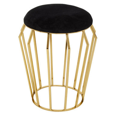 Jaipur Black Velvet And Gold Finish Stool