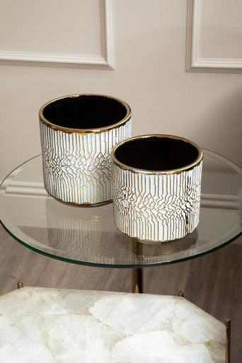 Oria Clear Glass Side Table With Gold Frame And White Marble Base