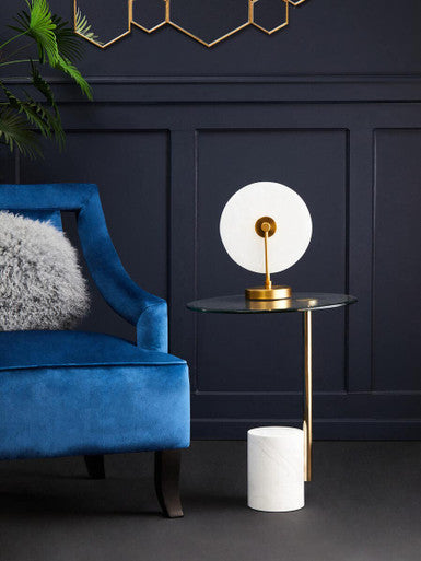 Oria Clear Glass Side Table With Gold Frame And White Marble Base