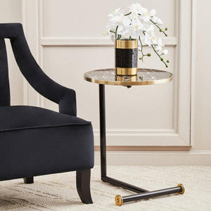Oria Black Glass and Marble Effect Side Table
