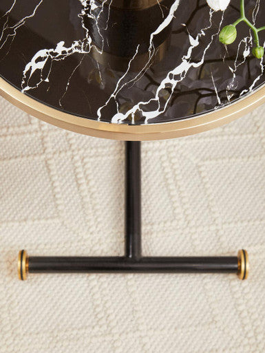 Oria Black Glass and Marble Effect Side Table