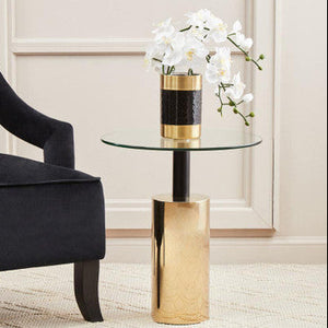 Oria Clear Glass Top and Gold Base Side Table