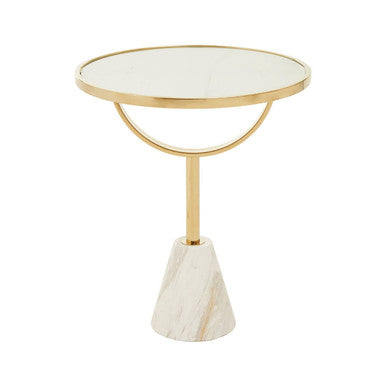 Oria White Glass and Marble Base Side Table