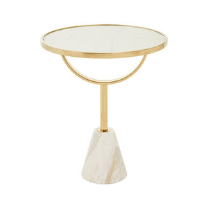 Oria White Glass and Marble Base Side Table