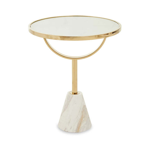 Oria White Glass and Marble Base Side Table