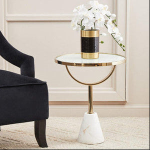 Oria White Glass and Marble Base Side Table