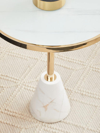 Oria White Glass and Marble Base Side Table