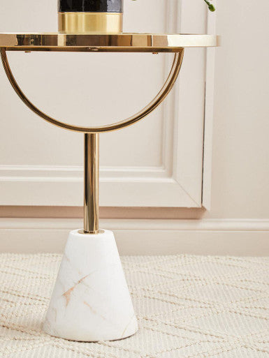 Oria White Glass and Marble Base Side Table