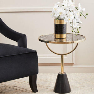 Oria Black Glass and Marble Base Side Table