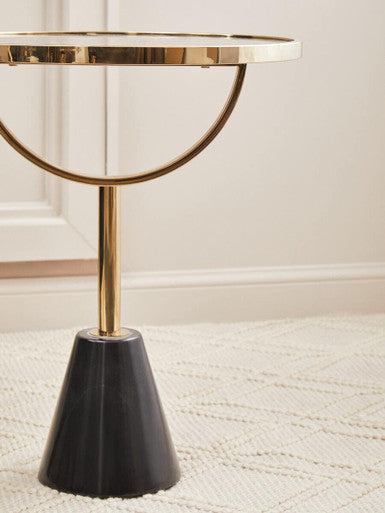 Oria Black Glass and Marble Base Side Table