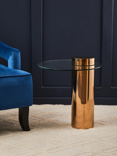 Oria Clear Glass Rose Gold Base Side Table