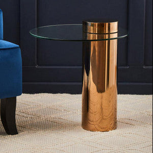 Oria Clear Glass Rose Gold Base Side Table
