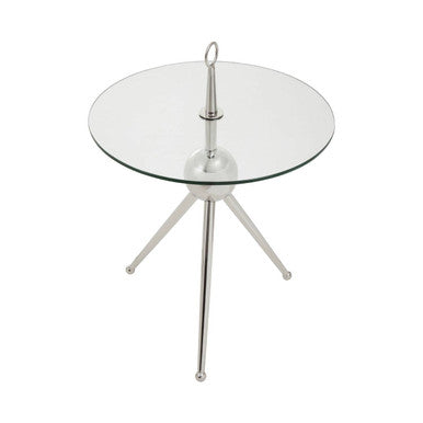 Oria Clear Glass Stainless Steel Silver Frame Side Table