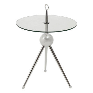 Oria Clear Glass Stainless Steel Silver Frame Side Table