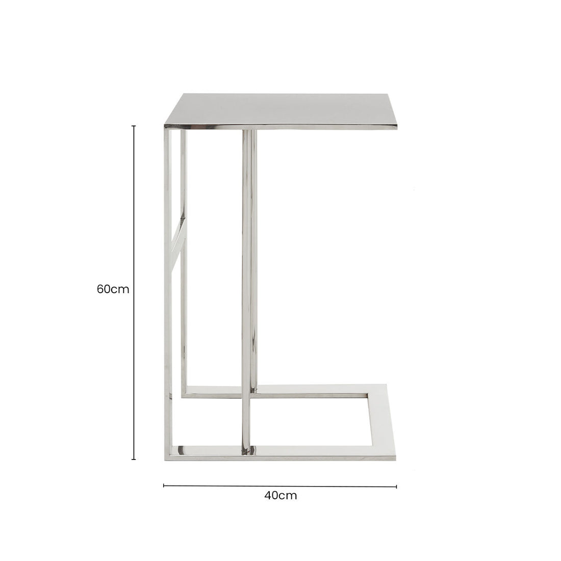 Silver Metal C Shaped Side Table with Sparkling Top, Oria