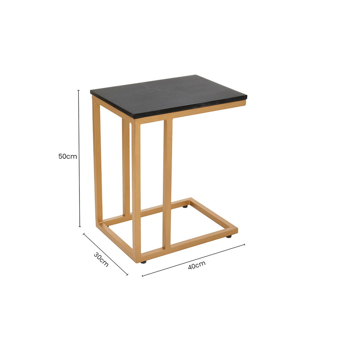 Black Marble Top Side Table with Gold Finish Metal Frame, Varana