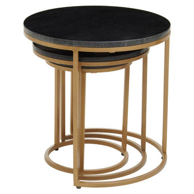 Varana Nest Of Three Black Marble Top Tables