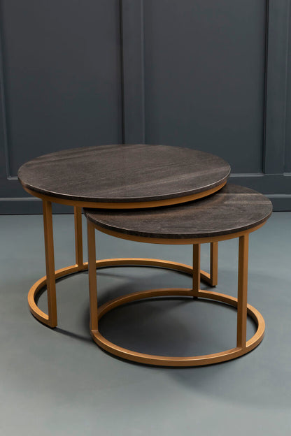 Varana Nest Of Two Black Marble Top Round Tables