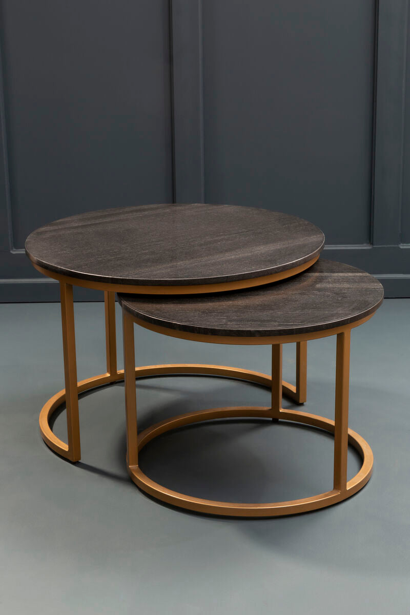 Varana Nest Of Two Black Marble Top Round Tables - Image 3