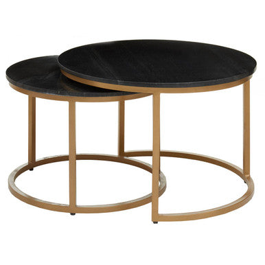 Varana Nest Of Two Black Marble Top Round Tables