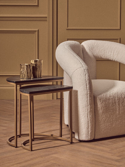 Varana Nest Of Two Half Moon Black Marble Top Tables - Image 3