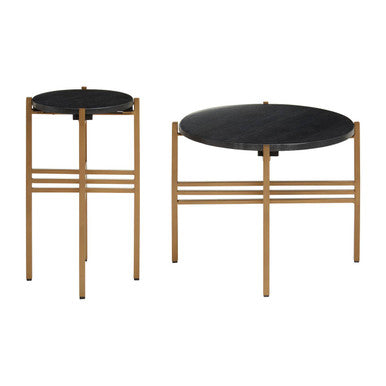 Varana Set of 2 Black Marble Top Round Side Table