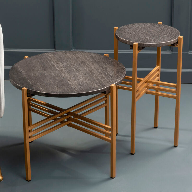 Varana Set of 2 Black Marble Top Round Side Table - Image 3