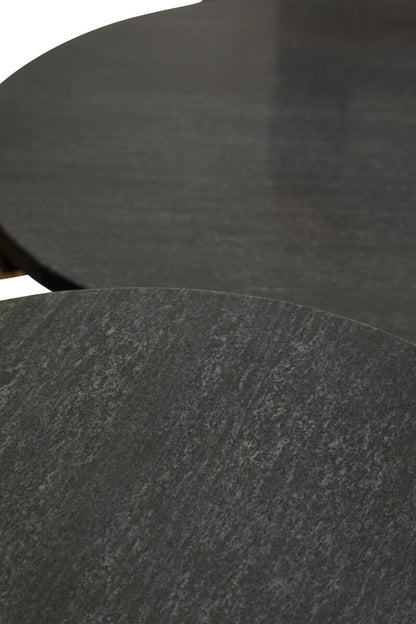 Varana Set of 2 Black Marble Top Round Side Table