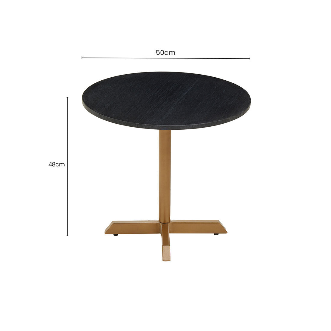 Black Round Marble Top Side Table with Matte Gold Metal Cross Base, Varana