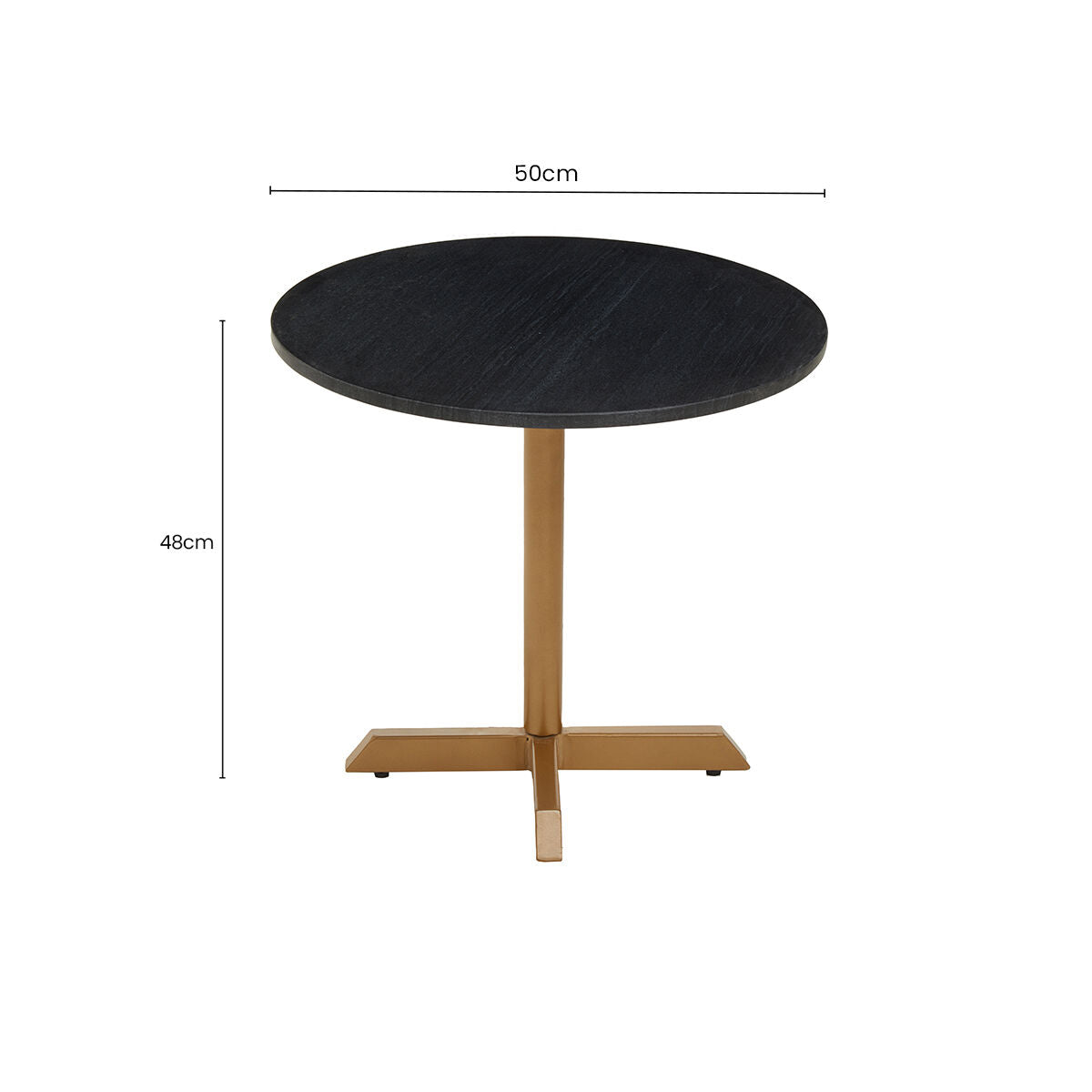 Black Round Marble Top Side Table with Matte Gold Metal Cross Base, Varana