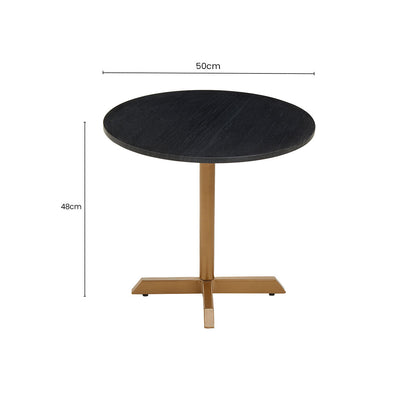 Black Round Marble Top Side Table with Matte Gold Metal Cross Base, Varana