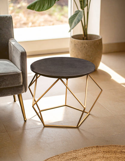 Varana Round Marble Top Coffee Table With Gold Finish Frame