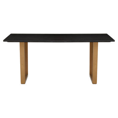 Black rectangular table with wooden legs on a white background