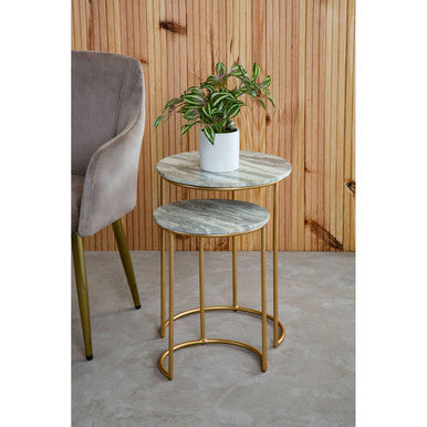 Mandoli Nest Of 2 Natural Marble Side Table