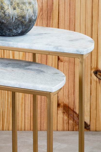 Mandoli Nest Of 2 White Marble Top Semicircular Side Tables