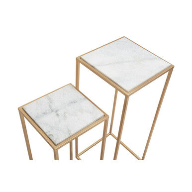 Mandoli Nest Of 2 White Marble Top Square Side Tables
