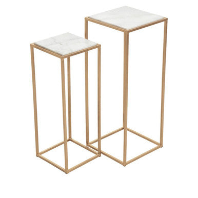 Mandoli Nest Of 2 White Marble Top Square Side Tables