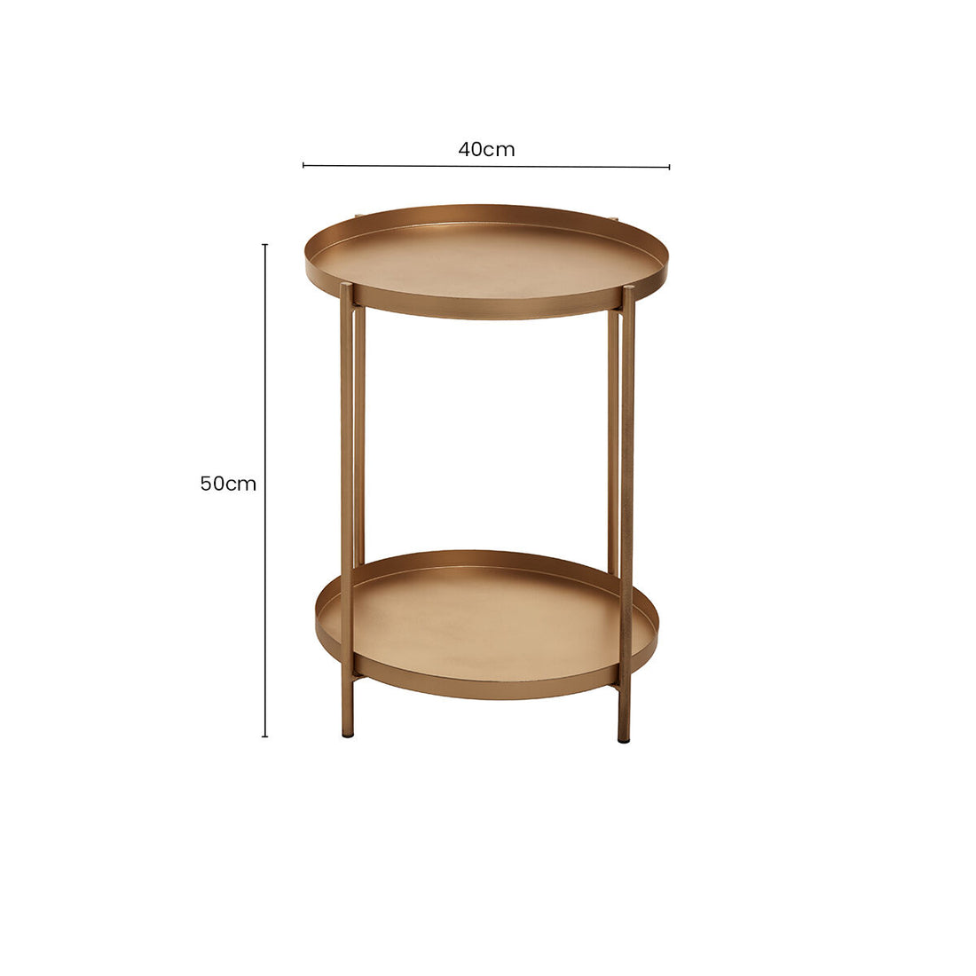 Gold Metal Top Two Tier Side Table with Powder Coated Iron Frame, Mandoli