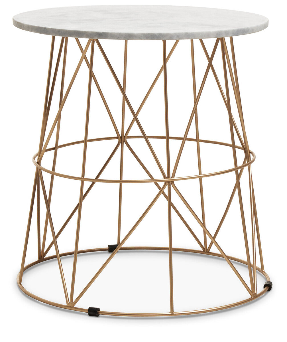 Mandoli White Marble Round Side Table