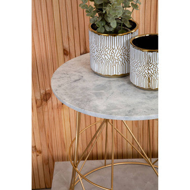 Mandoli White Marble Round Side Table
